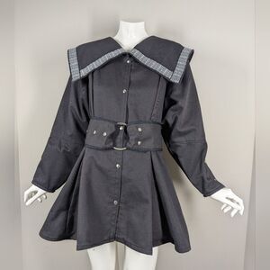 Rare Vintage PARA Style Denim Mini Coat Dress M Sailor Collar Belted 70s